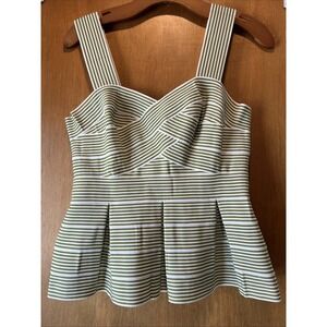 Anthropologie HD in Paris Women Green White Striped Sweetheart Peplum Top Small